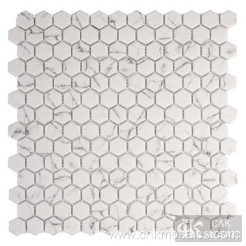 Glass Mosaic Hexagon Tile Marble Look